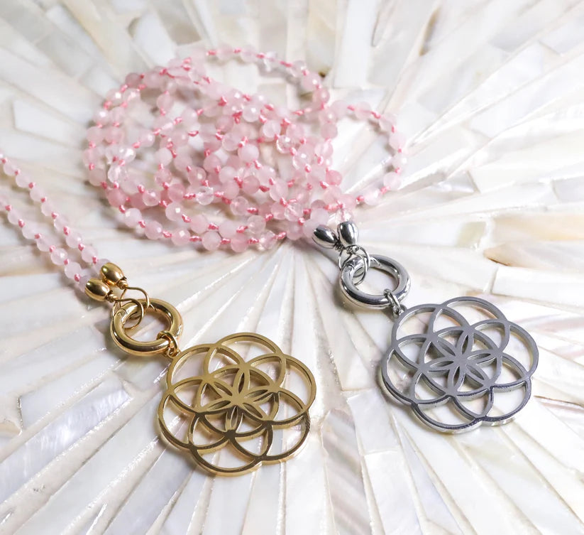 Rosenquarz Edelsteinkette "SEED OF LIFE"