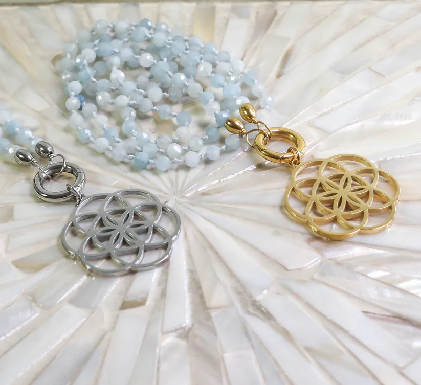 Aquamarin Edelsteinkette "SEED OF LIFE"