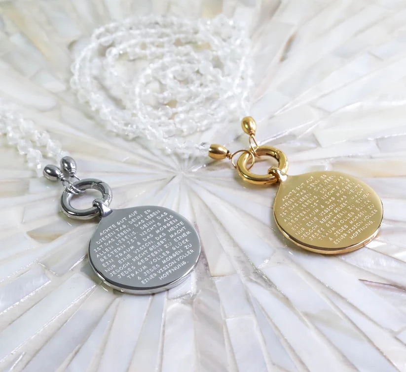 Bergkristall Edelsteinkette "ACHTE GUT"