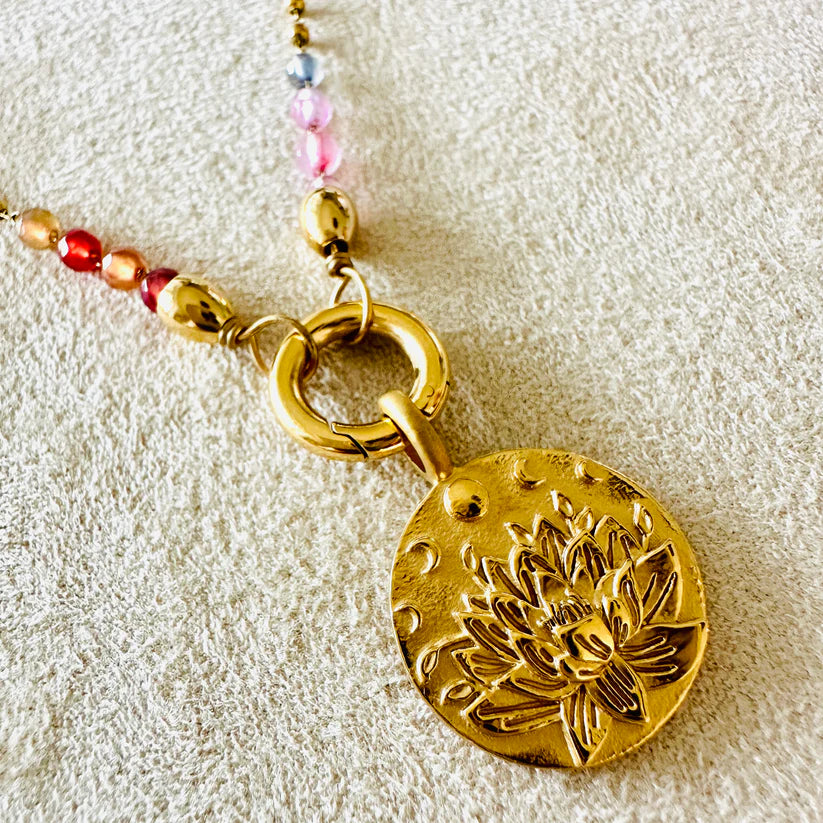 Mandalakette "Ich Vertraue" mit Chalcedon Dunkelbunt Edelstein