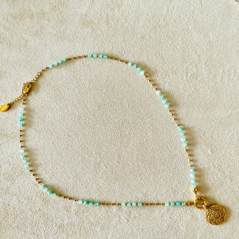 Mandalakette "Ich Liebe" mit Chalcedon Türkis Edelstein