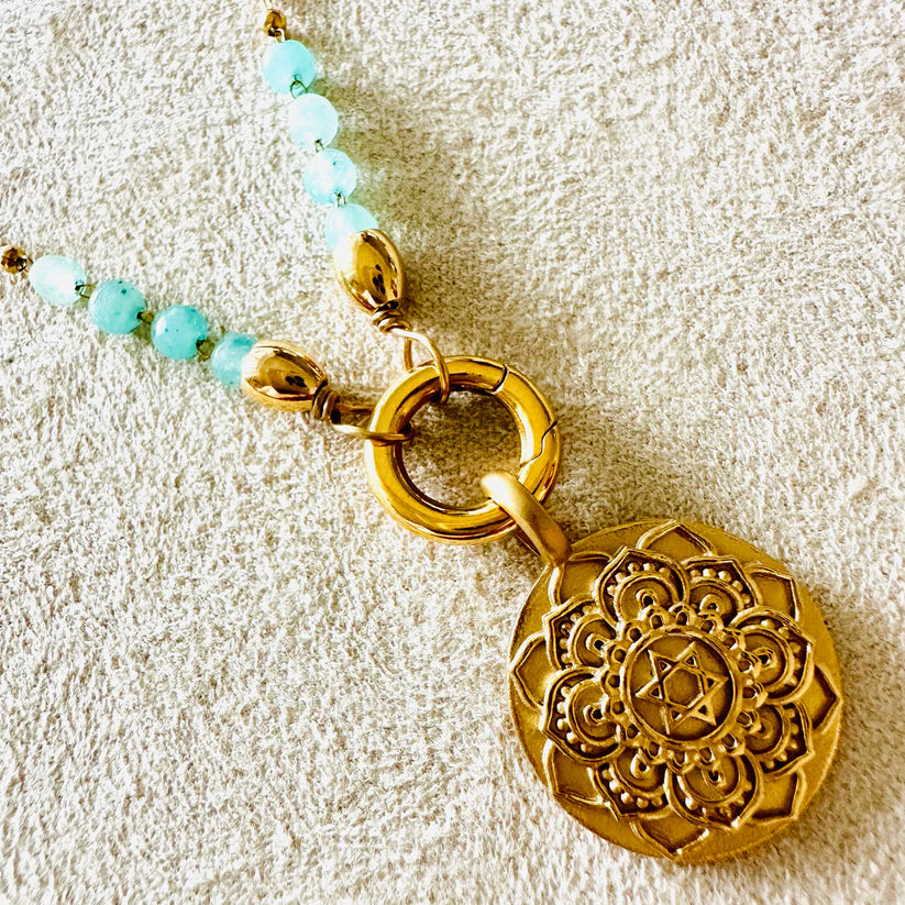 Mandalakette "Ich Liebe" mit Chalcedon Türkis Edelstein