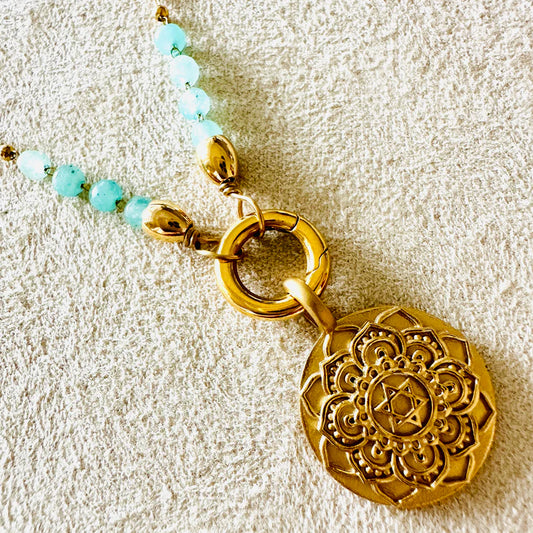 Mandalakette "Ich Liebe" mit Chalcedon Türkis Edelstein