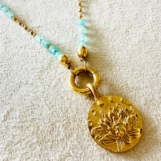 Mandalakette "Ich Vertraue" mit Chalcedon Türkis Edelstein